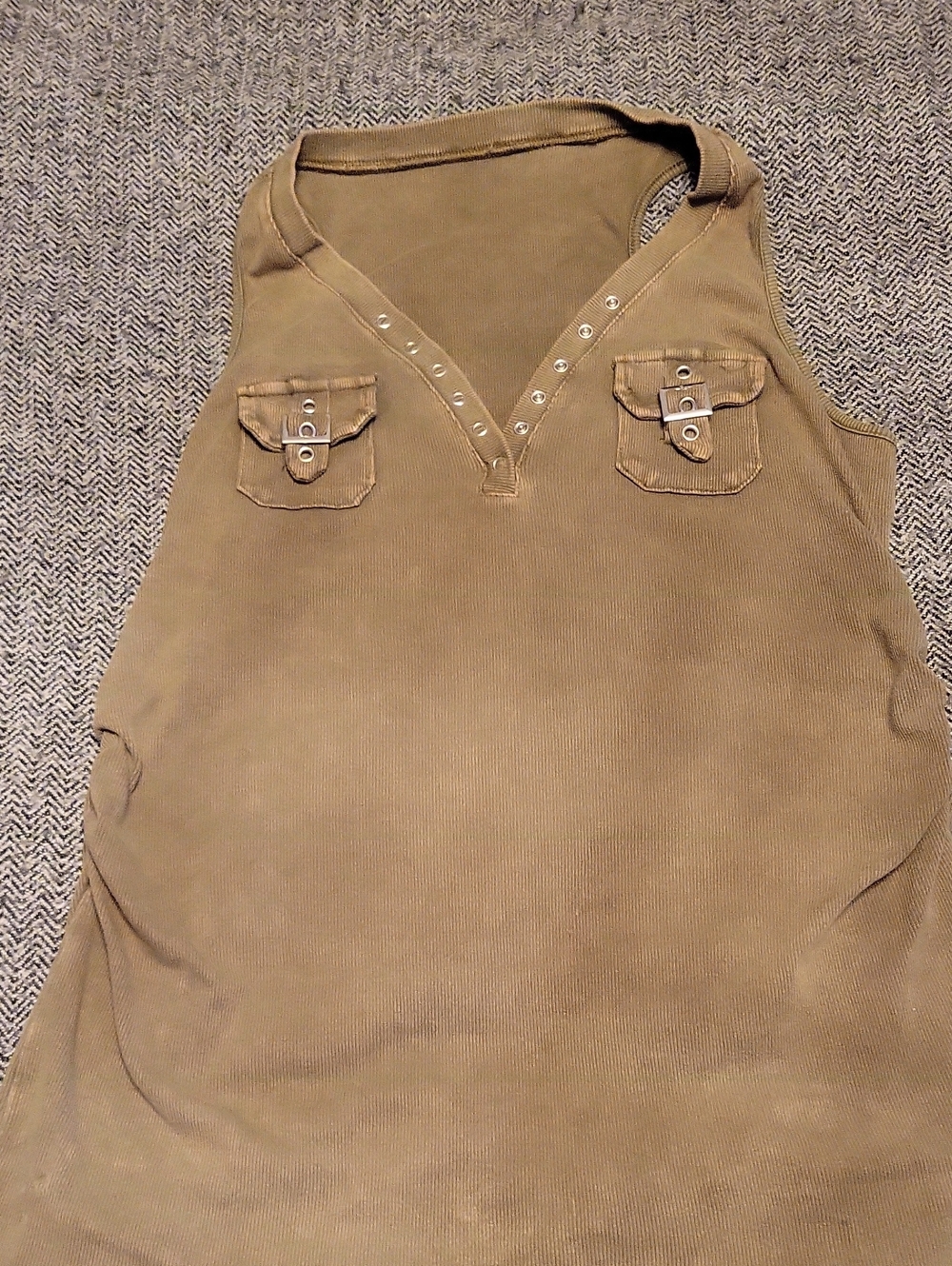 ROMWE Olive Utility V-Neck Tank with Buckle Pocket Details